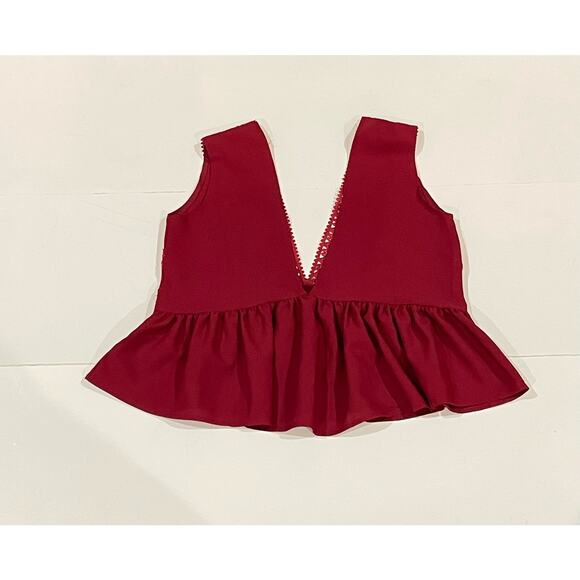 Double V Neck Ruffle Hem Lace Accent Women's Tank Top - Picture 5 of 6